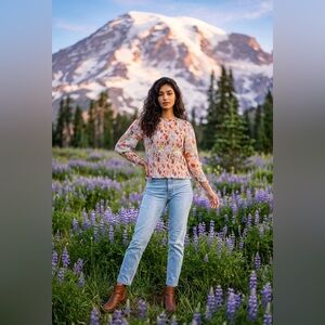 Veronica Beard  Kali Smocked Floral Top, pre-owned, size 4